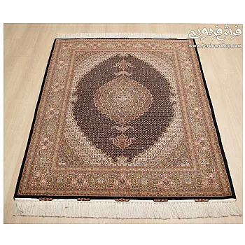 Handwoven carpet, 3-meter rug, Kamal-ol-Molk design, navy blue, Tabriz weaving