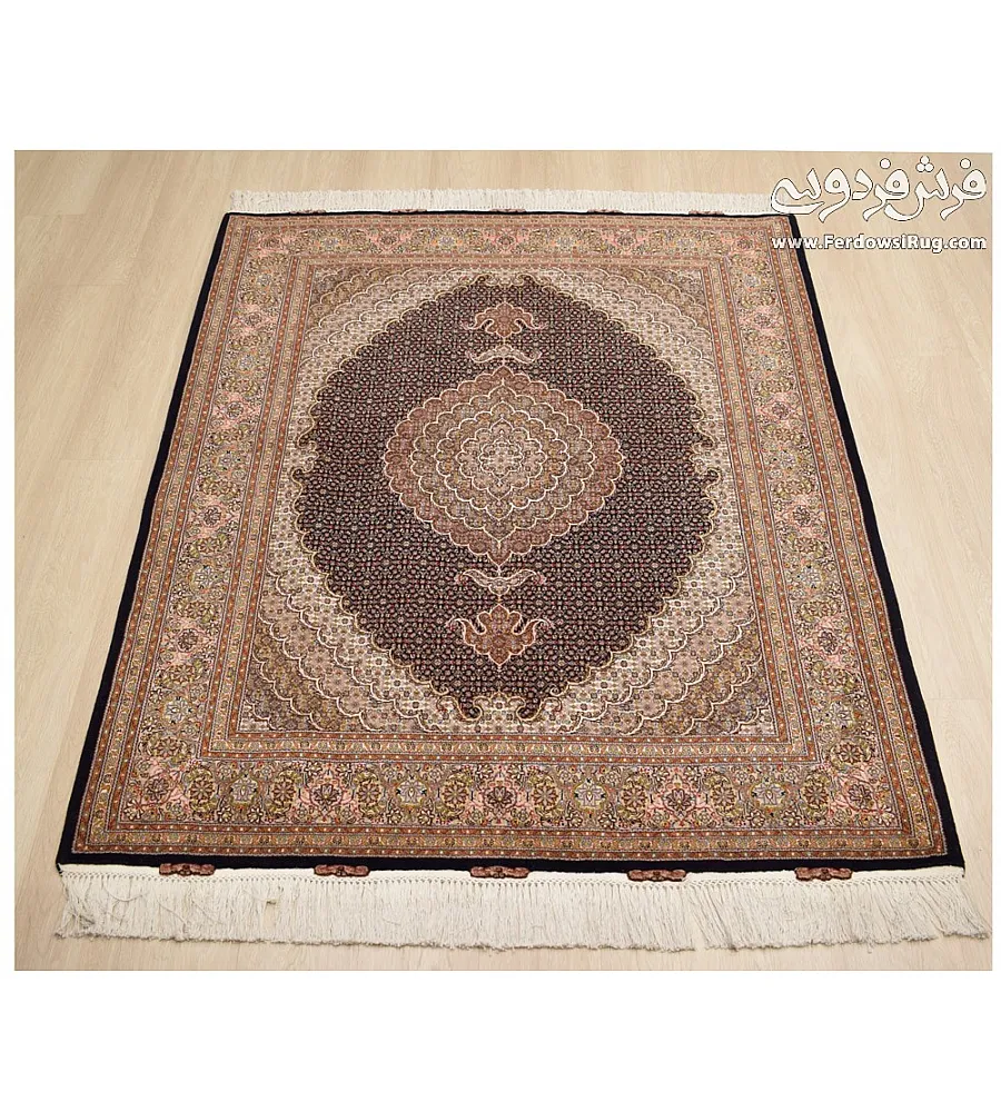 Handwoven 3-meter Tabriz rug with Kamal-ol-Molk design, navy blue color, intricate Persian patterns, premium wool quality.