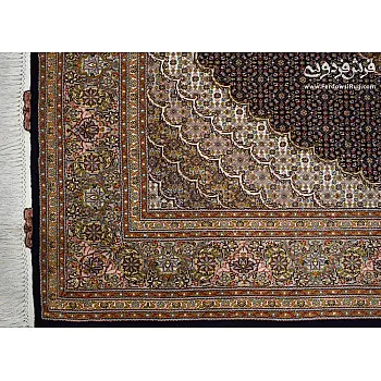 Handwoven carpet, 3-meter rug, Kamal-ol-Molk design, navy blue, Tabriz weaving