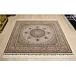 Handwoven cream carpet rug 2x2 meters, fine fish design, Tabriz weave, elegant and durable decor for living room or office.