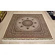 Handwoven cream carpet rug 2x2 meters, fine fish design, Tabriz weave, elegant and durable decor for living room or office.