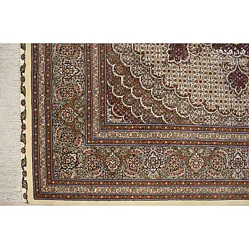 Handwoven carpet rug 2 meters by 2 meters fine fish design cream Tabriz weave