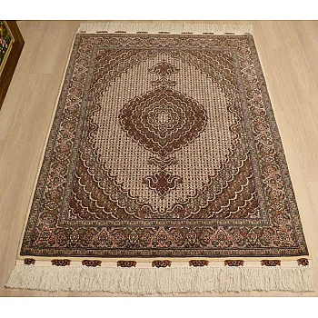 Handwoven Carpet 3-meter Rug Fine Fish Design Cream 40 Raj Tabriz Weave