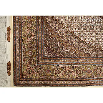 Handwoven carpet, 3-meter rug, Kamal-ol-Molk design, cream color, 50 Raj, Tabriz weave