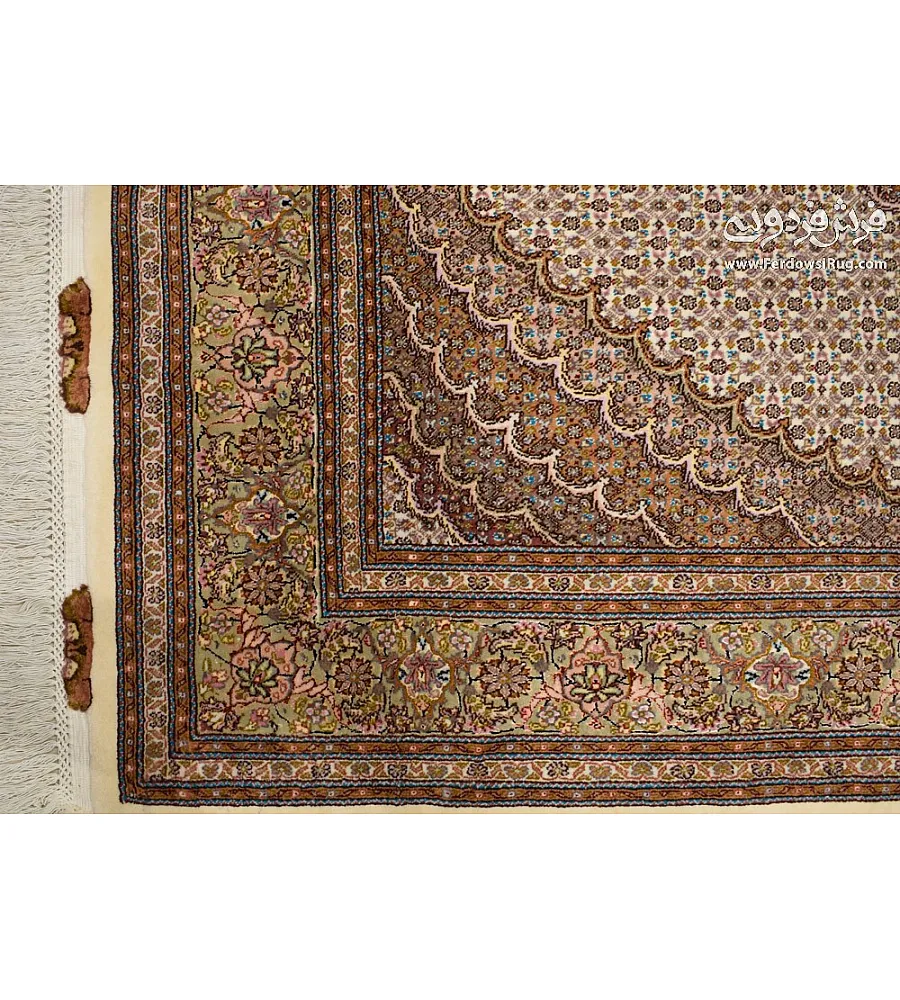 Handwoven cream carpet, Kamal-ol-Molk design, 3-meter Tabriz rug, 50 Raj quality, elegant Persian craftsmanship