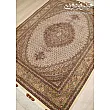 Handwoven cream carpet, Kamal-ol-Molk design, 3-meter Tabriz rug, 50 Raj quality, elegant Persian craftsmanship
