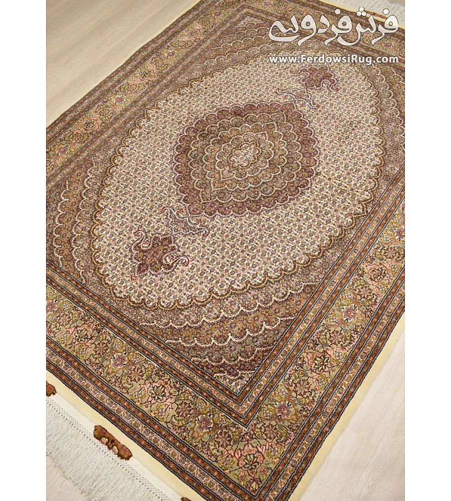 Handwoven cream carpet, Kamal-ol-Molk design, 3-meter Tabriz rug, 50 Raj quality, elegant Persian craftsmanship