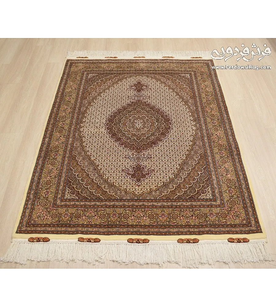 Handwoven cream carpet, Kamal-ol-Molk design, 3-meter Tabriz rug, 50 Raj quality, elegant Persian craftsmanship