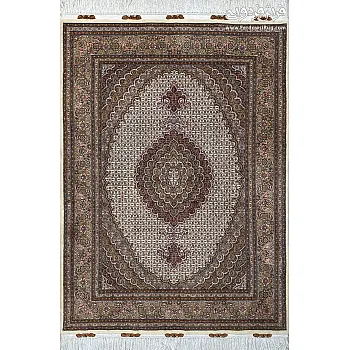 Handwoven carpet, 3-meter rug, Kamal-ol-Molk design, cream color, 50 Raj, Tabriz weave