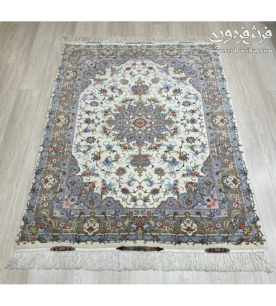 Hand-woven 3-meter Alizadeh design rug, Mashhad weaving, Persian carpet, durable and elegant home decor piece for living rooms.