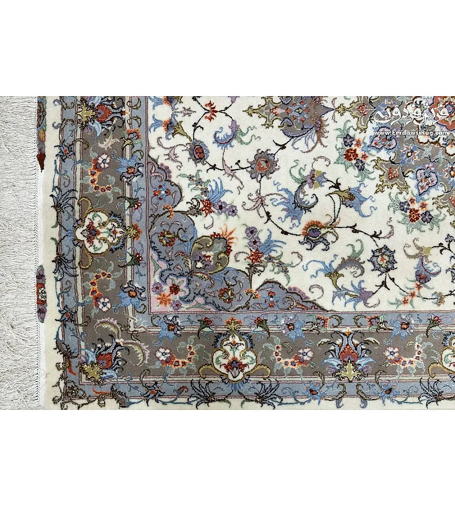 Hand-woven 3-meter Alizadeh design rug, Mashhad weaving, Persian carpet, durable and elegant home decor piece for living rooms.