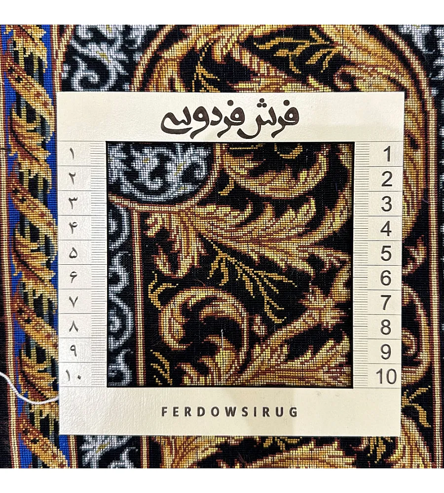 Handmade Persian rug, 3 meters, pure silk with intricate Mosavi design, crafted in Iran; luxurious and elegant home decor piece.
