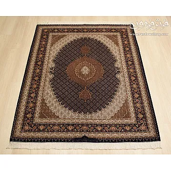 Handwoven carpet 3-meter rug Abdollahi design navy blue Tabriz weave