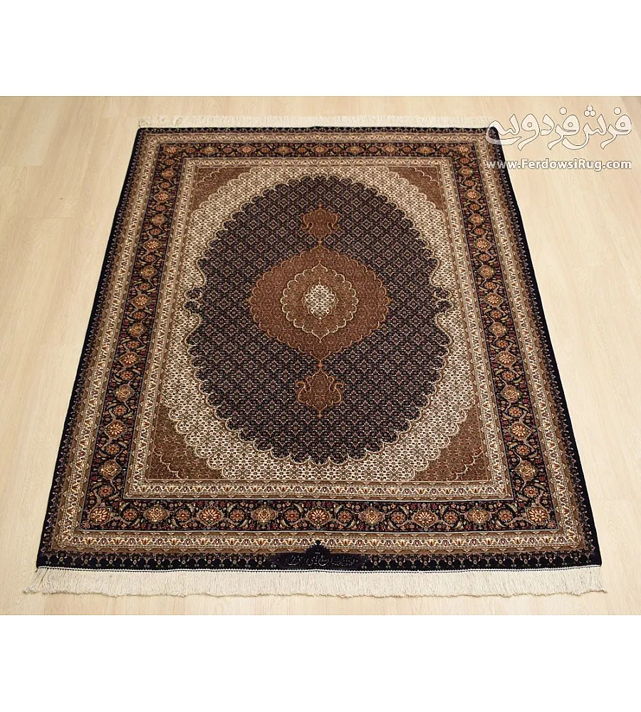 Handwoven navy blue 3-meter rugs, Abdollahi design, Tabriz weave, durable Persian carpets for elegant home decor
