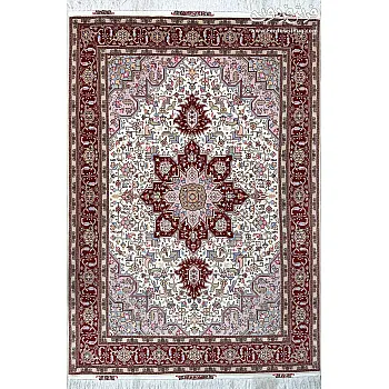 Handwoven Carpet 3-meter Rug, Harris Design, Cream Color, Tabriz Weave