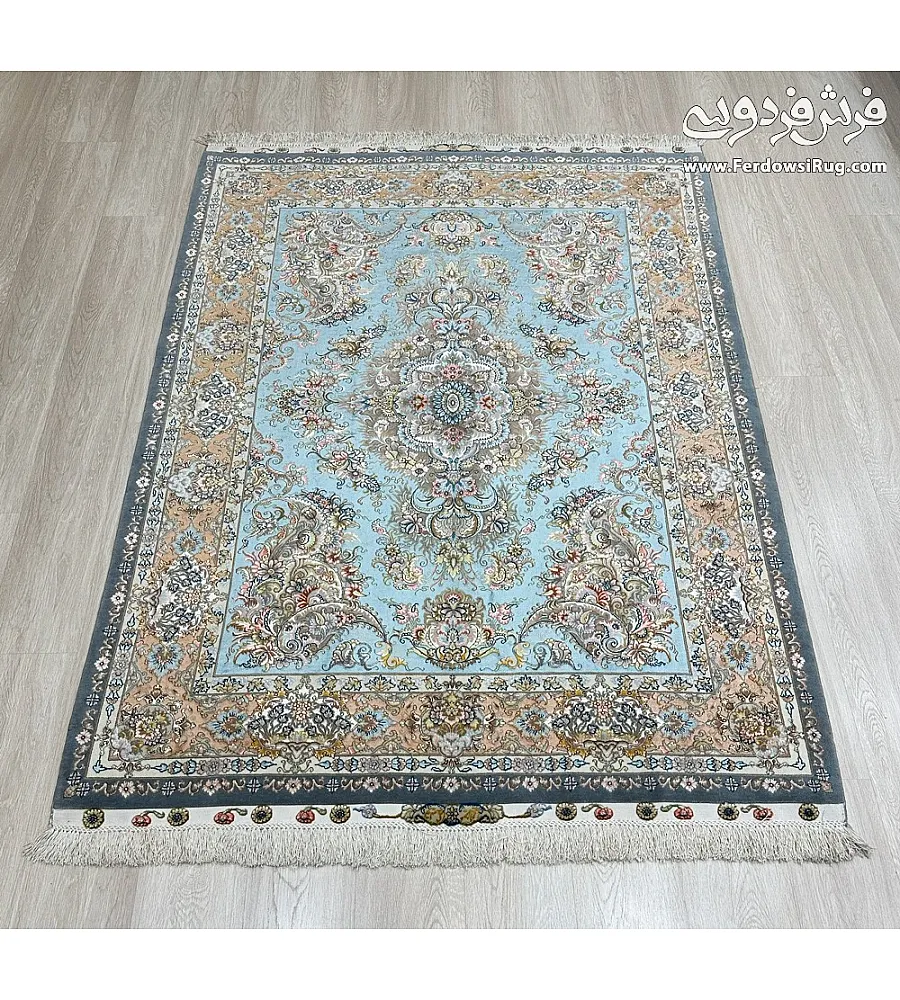 فرش دستباف قالیچه 3 متری طرح خطیبی بافت تبریز کارکرده مناسب دکوراسیون کلاسیک و سنتی