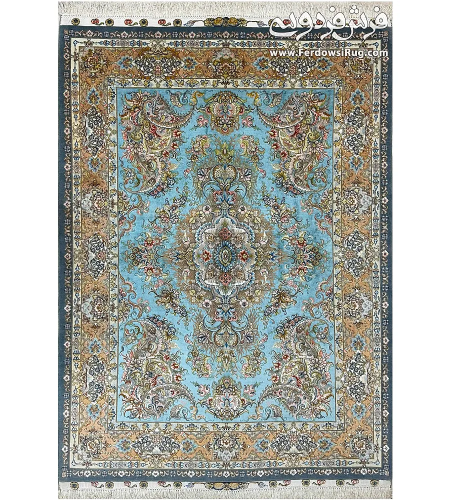فرش دستباف قالیچه 3 متری طرح خطیبی بافت تبریز کارکرده مناسب دکوراسیون کلاسیک و سنتی