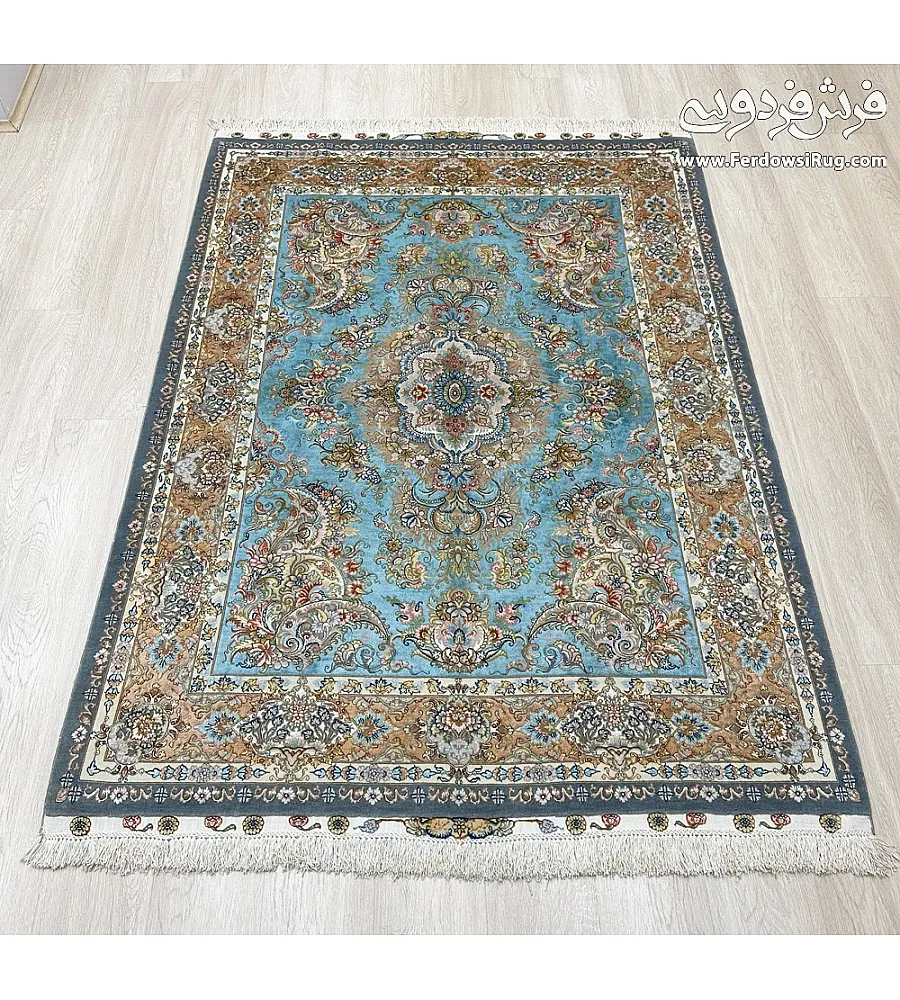 فرش دستباف قالیچه 3 متری طرح خطیبی بافت تبریز کارکرده مناسب دکوراسیون کلاسیک و سنتی