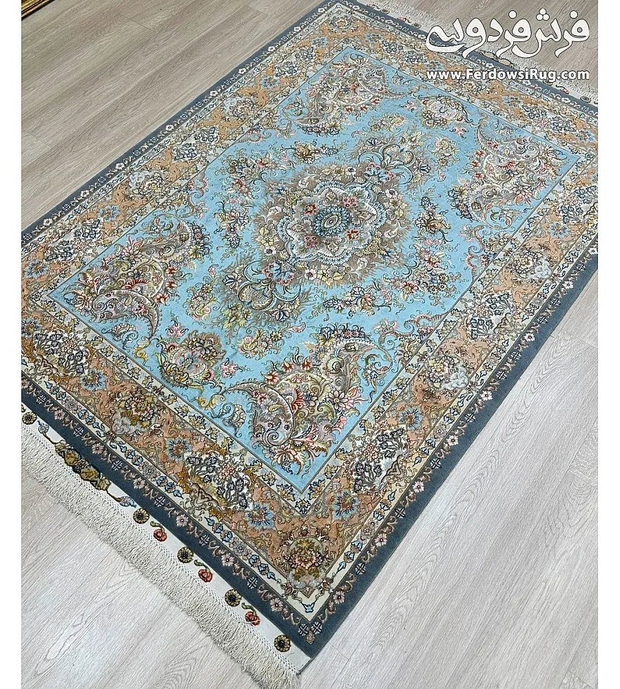 فرش دستباف قالیچه 3 متری طرح خطیبی بافت تبریز کارکرده مناسب دکوراسیون کلاسیک و سنتی