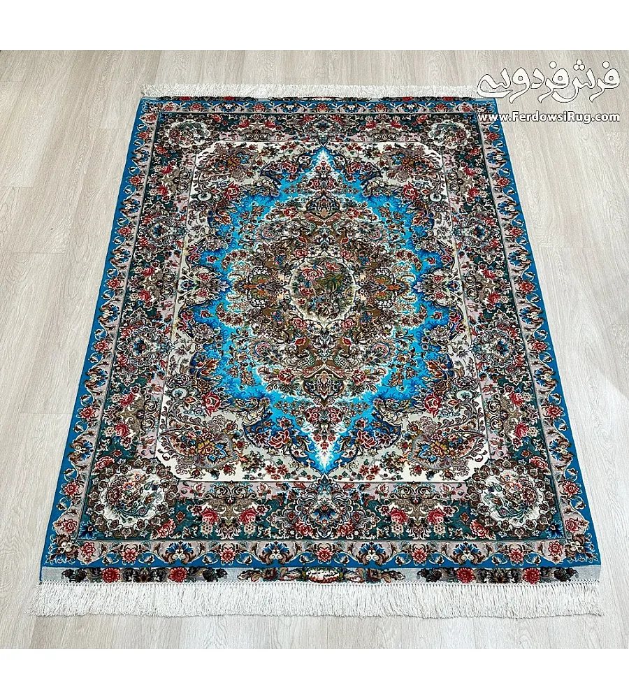 فرش دستباف قالیچه ۳ متری خطیبی بافت تبریز با طرح سنتی و رنگ های اصیل مناسب دکوراسیون کلاسیک