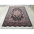 Pair of 6-meter handmade carpets, Salar design, navy blue with intricate silk border, crafted using traditional Tabriz weaving techniques
