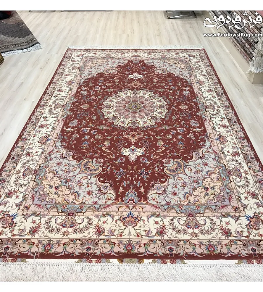 فرش دستباف تبریز، طرح علیا، سایز 6 متری، رنگ های اصیل ایرانی، کیفیت بالا مناسب دکوراسیون سنتی و مدرن