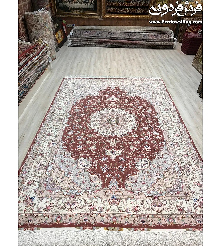 فرش دستباف تبریز، طرح علیا، سایز 6 متری، رنگ های اصیل ایرانی، کیفیت بالا مناسب دکوراسیون سنتی و مدرن