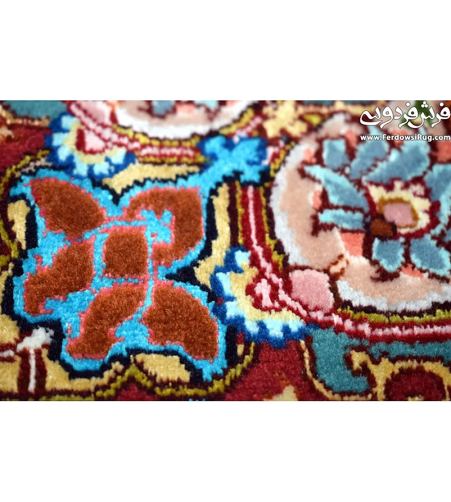 جفت فرش دستباف تبریز طرح سالاری رنگ سرمه ای با حاشیه ابریشم مناسب دکوراسیون کلاسیک و مدرن کیفیت عالی