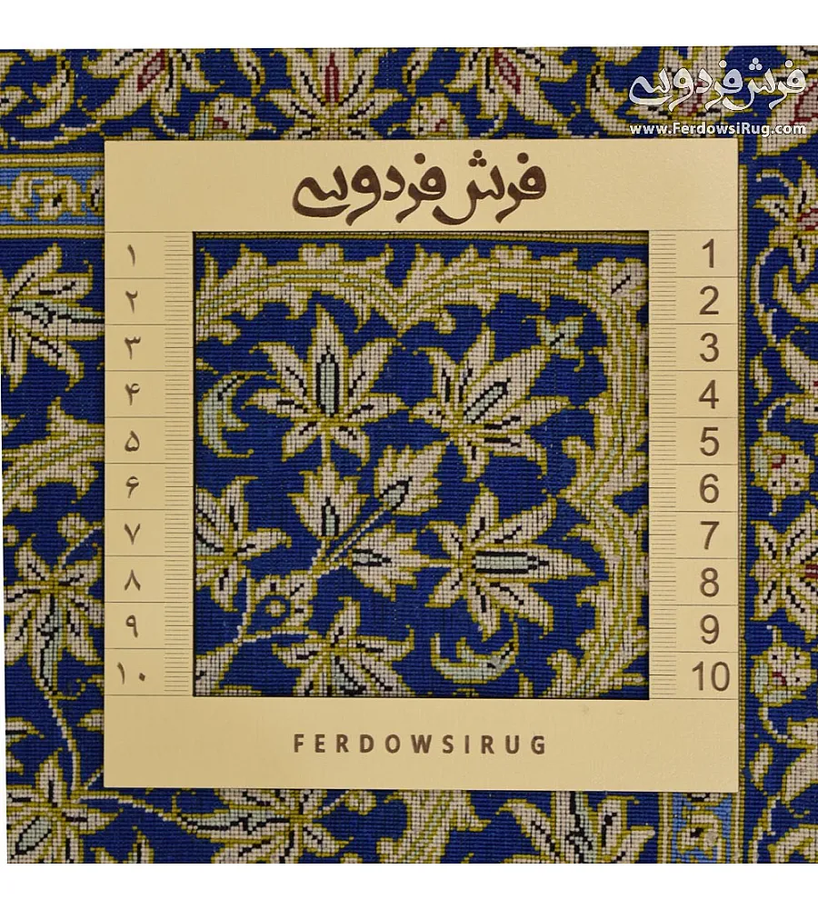 فرش دستباف تمام ابریشم قم حاشیه سرمه ای طرح سنتی کیفیت بالا مناسب دکوراسیون لوکس و کلاسیک