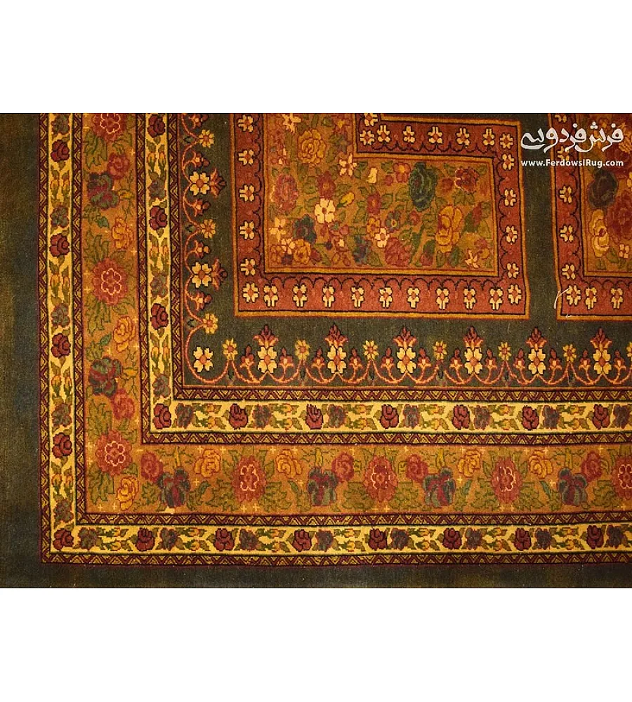 Handmade 6-meter Persian rug with Golestan Marjan design, crafted in Iran, featuring intricate patterns and premium quality.