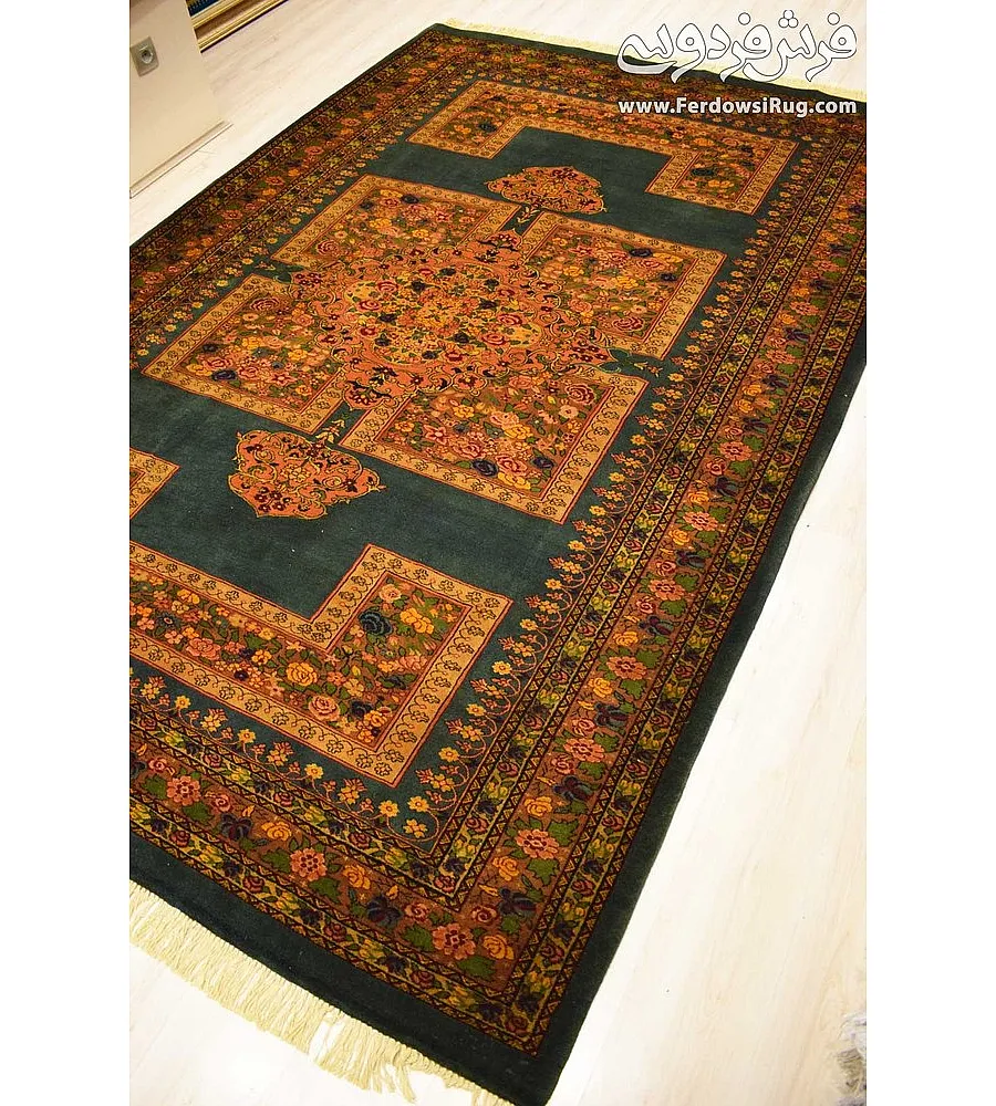 Handmade 6-meter Persian rug with Golestan Marjan design, crafted in Iran, featuring intricate patterns and premium quality.