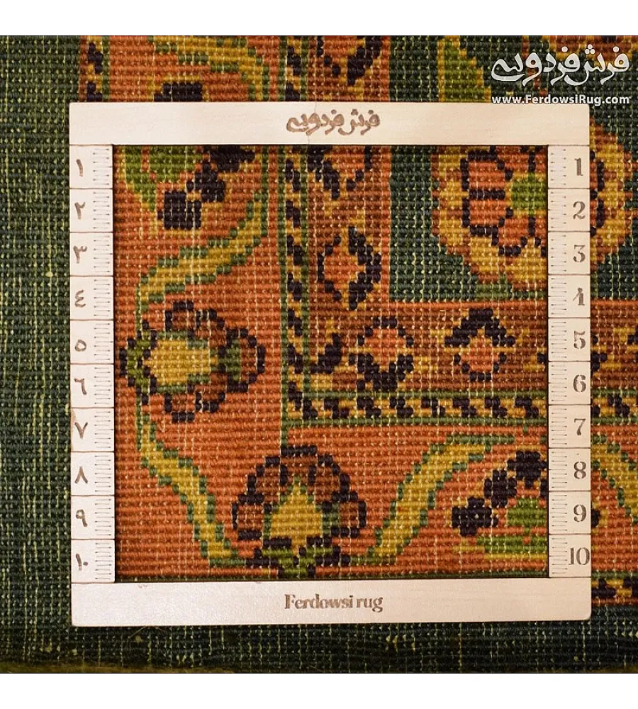 Handmade Iranian rug, 6 meters, featuring an intricate golden design. Perfect for elegant home decor and luxury interiors.