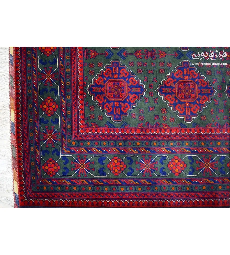 فرش دستباف 6 متری مدرن طرح قرمز و سبز بافت خراسان مناسب دکوراسیون شیک و کلاسیک