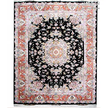 6-meter Handwoven Carpet Khatibi Black Mashhad