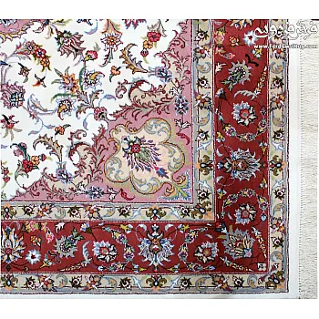 جفت فرش دستباف 6 متری طرح گلریز کرم کاشمر