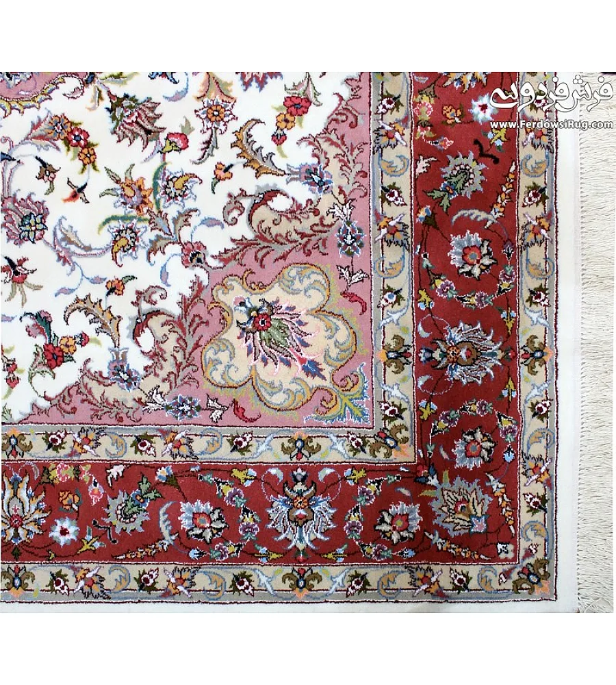 Pair of 6-meter handwoven cream carpets, Golriz design, Kashmar weave, perfect for elegant home decor and luxurious floor covering.