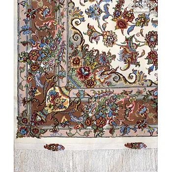6-meter handwoven carpet pair with Khatibi design, cream Mashhad
