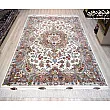 Handwoven 6-meter cream Mashhad carpet pair featuring intricate Khatibi design, perfect for luxurious interiors.