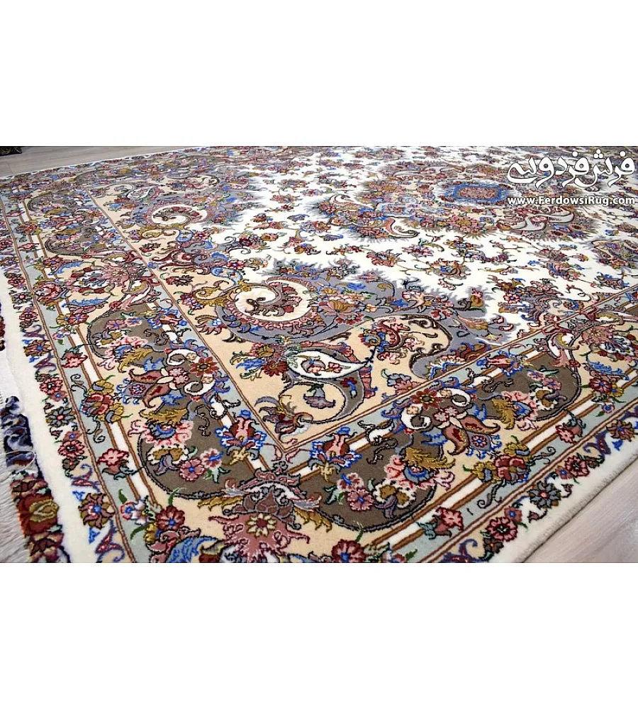 Pair of 6-meter handwoven carpets, Khatibi design with brown border, Mashhad weave, elegant and durable for home or office spaces.