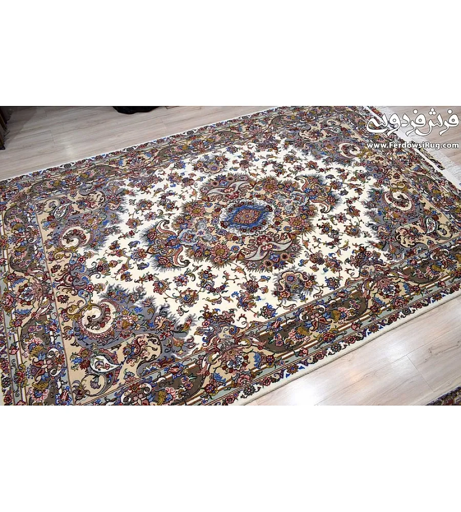 Pair of 6-meter handwoven carpets, Khatibi design with brown border, Mashhad weave, elegant and durable for home or office spaces.
