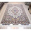 Pair of 6-meter handwoven carpets, Khatibi design with brown border, Mashhad weave, elegant and durable for home or office spaces.