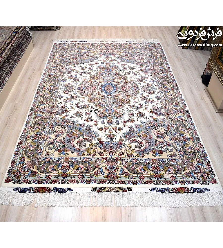 Pair of 6-meter handwoven carpets, Khatibi design with brown border, Mashhad weave, elegant and durable for home or office spaces.