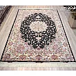 Handwoven 6-meter Aliya design carpet, black with cream border, Tabriz style, perfect for home decor and luxury interiors.