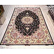 Handwoven 6-meter Aliya design carpet, black with cream border, Tabriz style, perfect for home decor and luxury interiors.