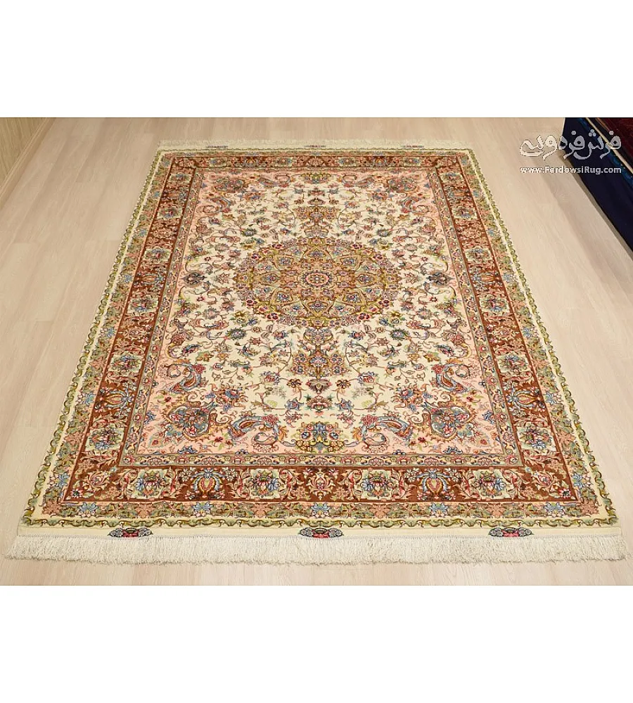 Handwoven modern design carpet, 6-meter Tabriz weave, intricate patterns, durable material, ideal for living rooms or offices.
