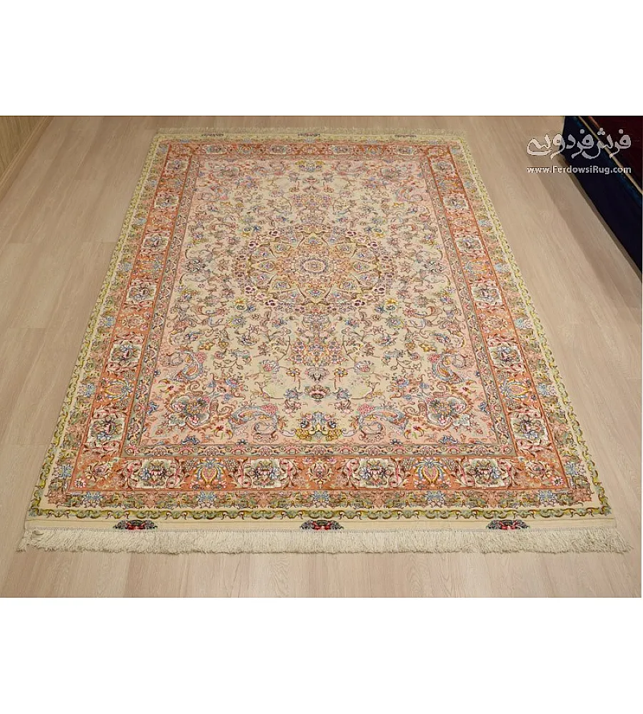 Handwoven modern design carpet, 6-meter Tabriz weave, intricate patterns, durable material, ideal for living rooms or offices.