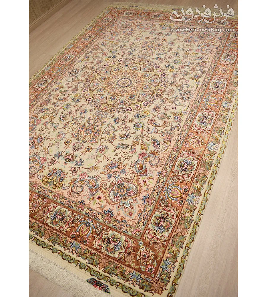 Handwoven modern design carpet, 6-meter Tabriz weave, intricate patterns, durable material, ideal for living rooms or offices.