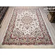 Pair of 6-meter handwoven cream carpets, Tabriz design, Mashhad weave, intricate patterns, elegant decor for living spaces.