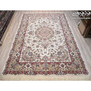Handwoven 6-meter paired carpet Tabriz design cream Mashhad | Ferdowsi Carpet