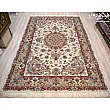 Pair of 6-meter handwoven cream carpets, Tabriz design, Mashhad weave, intricate patterns, elegant decor for living spaces.